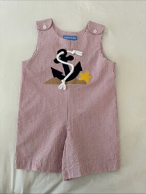 Monday's Child Red Stripe Anchor Shortall Romper